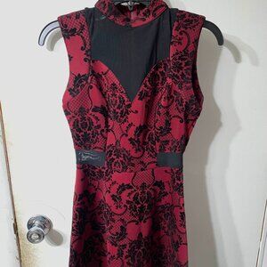 Material Girl XS Sleeveless Burgundy Dress /w Mesh + Black Velour Details